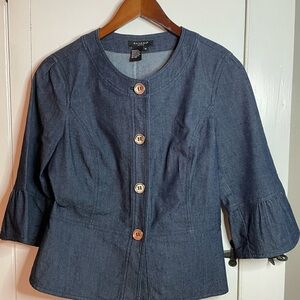Sandro Paris Cotton Blend Chambray Denim Button Up Bell Sleeve Shirt Size M